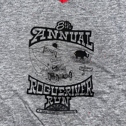Rouge River Run V Neck Gray VTG T Shirt 80s Single Stitch Cars Graphic Rare Cool