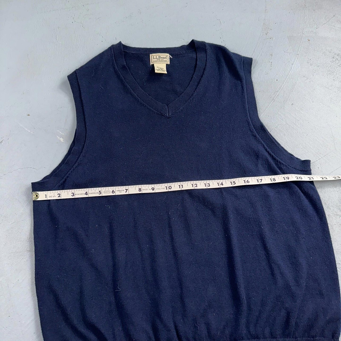 LL Bean Sweater Vest Mens Large Blue Cotton Cashmere V-Neck Sleeveless