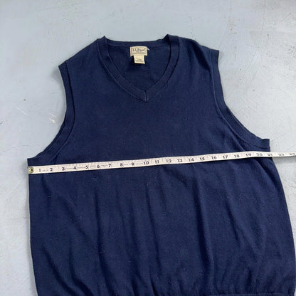 LL Bean Sweater Vest Mens Large Blue Cotton Cashmere V-Neck Sleeveless