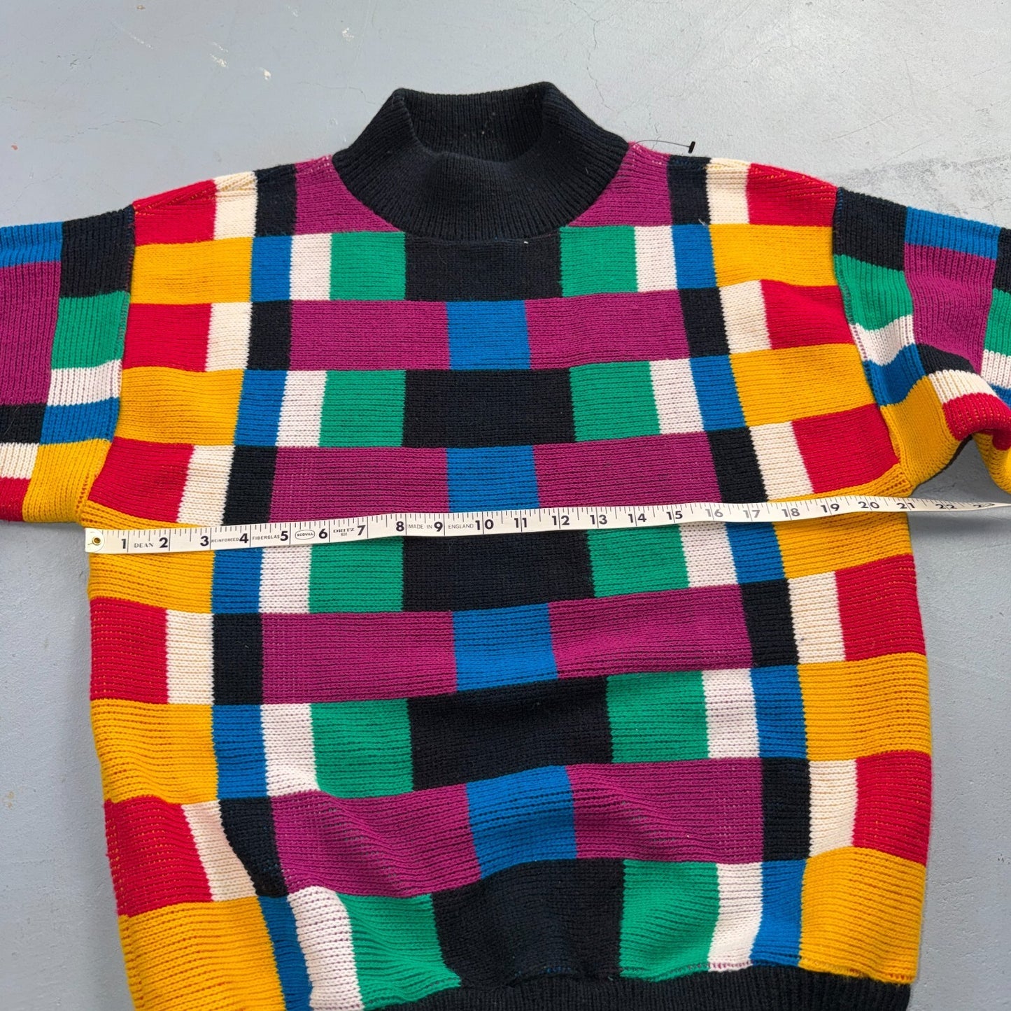 VTG Flyer Sportswear Color Block Knit Sweater Geometric Mock Neck Made USA