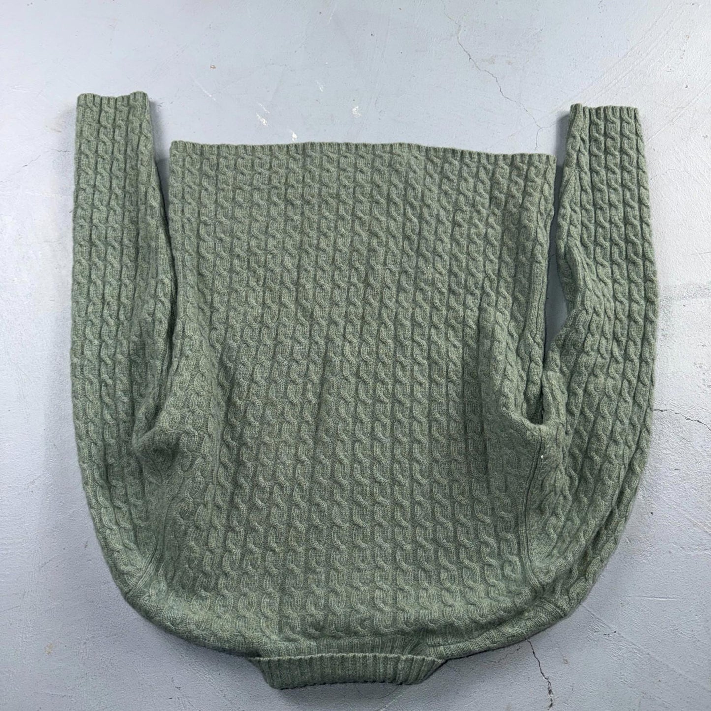 Ralph Lauren Womens M Peplum Green Cable Knit Sweater Wool Cashmere Angora