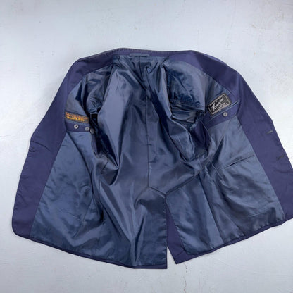 1990s Custom VTG Mens 2 PC Suit 40 Jacket Coat Pants Navy Blue Wool Rockabilly