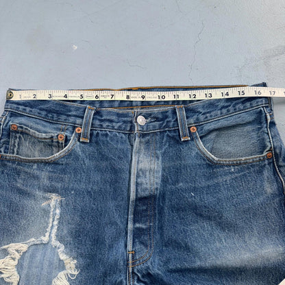 Levis 501 Vintage 90s USA XX Straight Leg Jeans Blue Thrashed 35x36 Act 33x32
