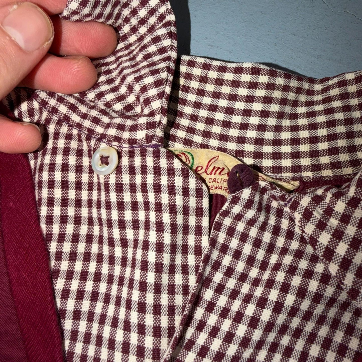 VTG 50s Gabardine Loop Collar Shirt S Rockabilly Vest Jac California Ricky RARE