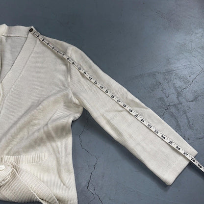 Vintage 1970s 70s White Basic Cardigan MCM Rockabilly Simple Acrylic 80s Preppy