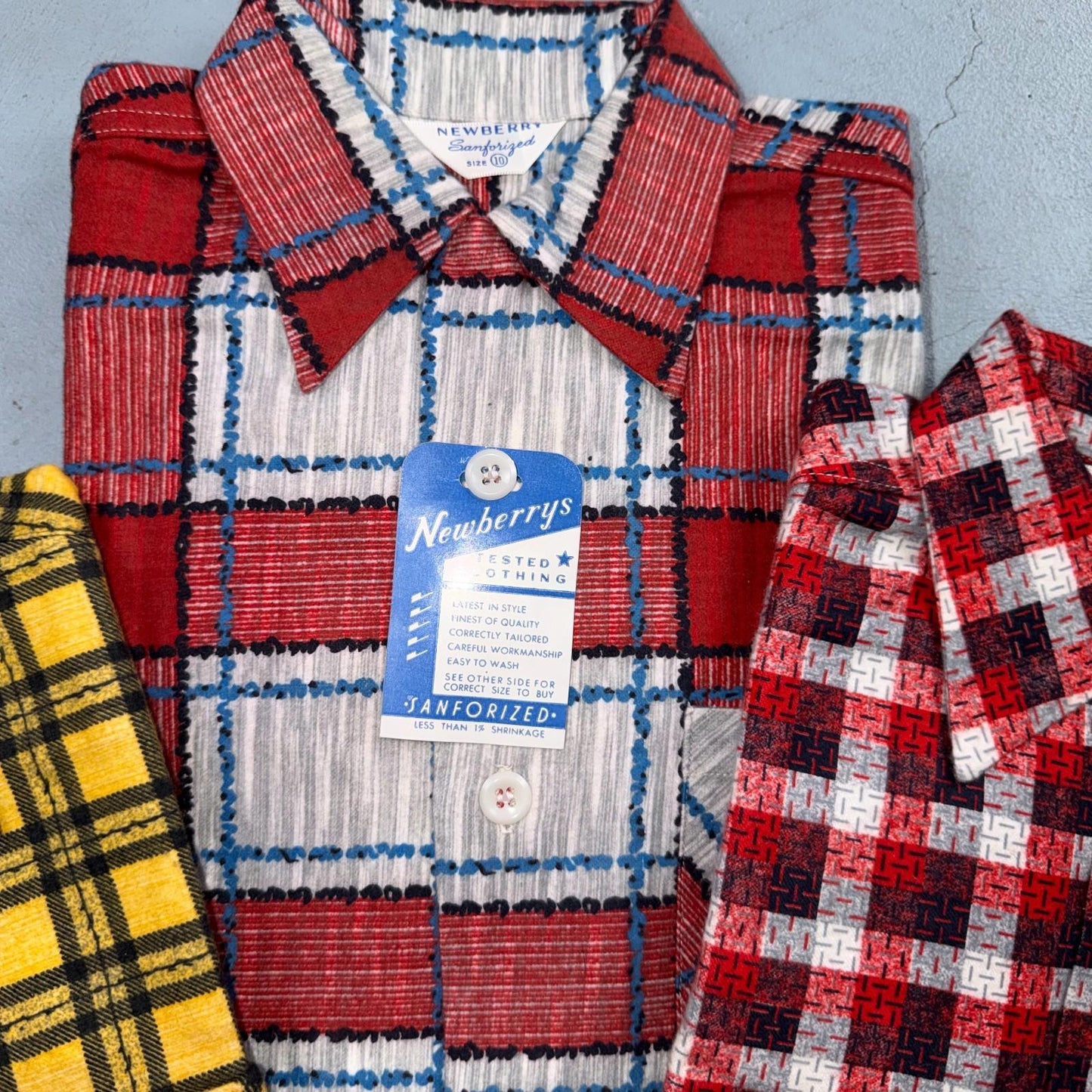 VTG 1950s NOS Plaid Flannel Boys Shirt Lot Newberry Rockabilly Size 10 RARE 50s