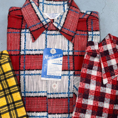 VTG 1950s NOS Plaid Flannel Boys Shirt Lot Newberry Rockabilly Size 10 RARE 50s