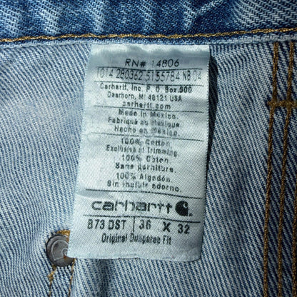 VTG Carhartt Men’s B73 DST 36x32 Double Knee Denim Jeans Workwear Thrashed