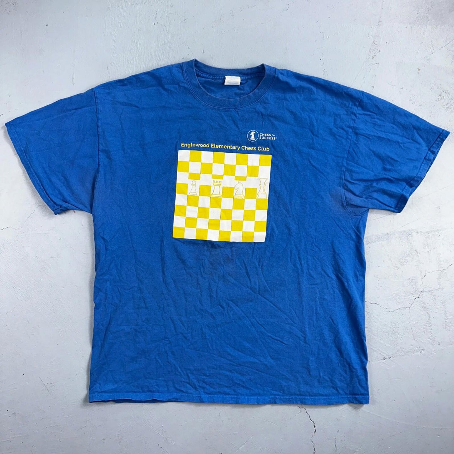 Chess Club Board Art T Shirt VTG Style Englewood Elementary Cool Geometric Blue