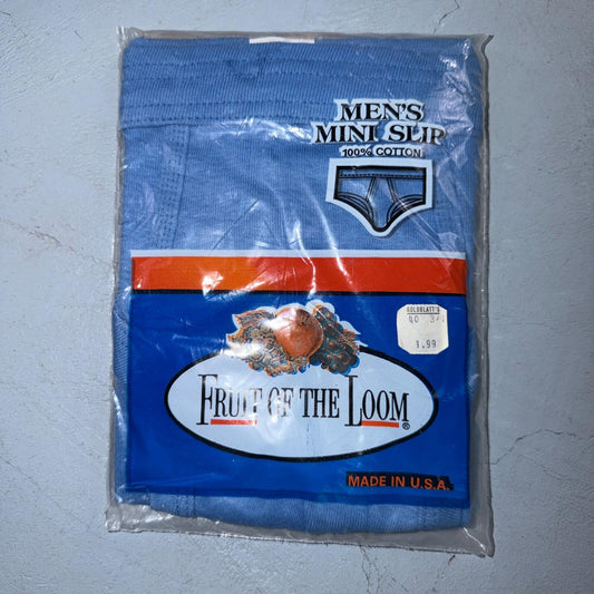 Vtg NOS 1970s FOTL Mini Slip Mens Blue Hip Briefs 100% Cotton M Deadstock