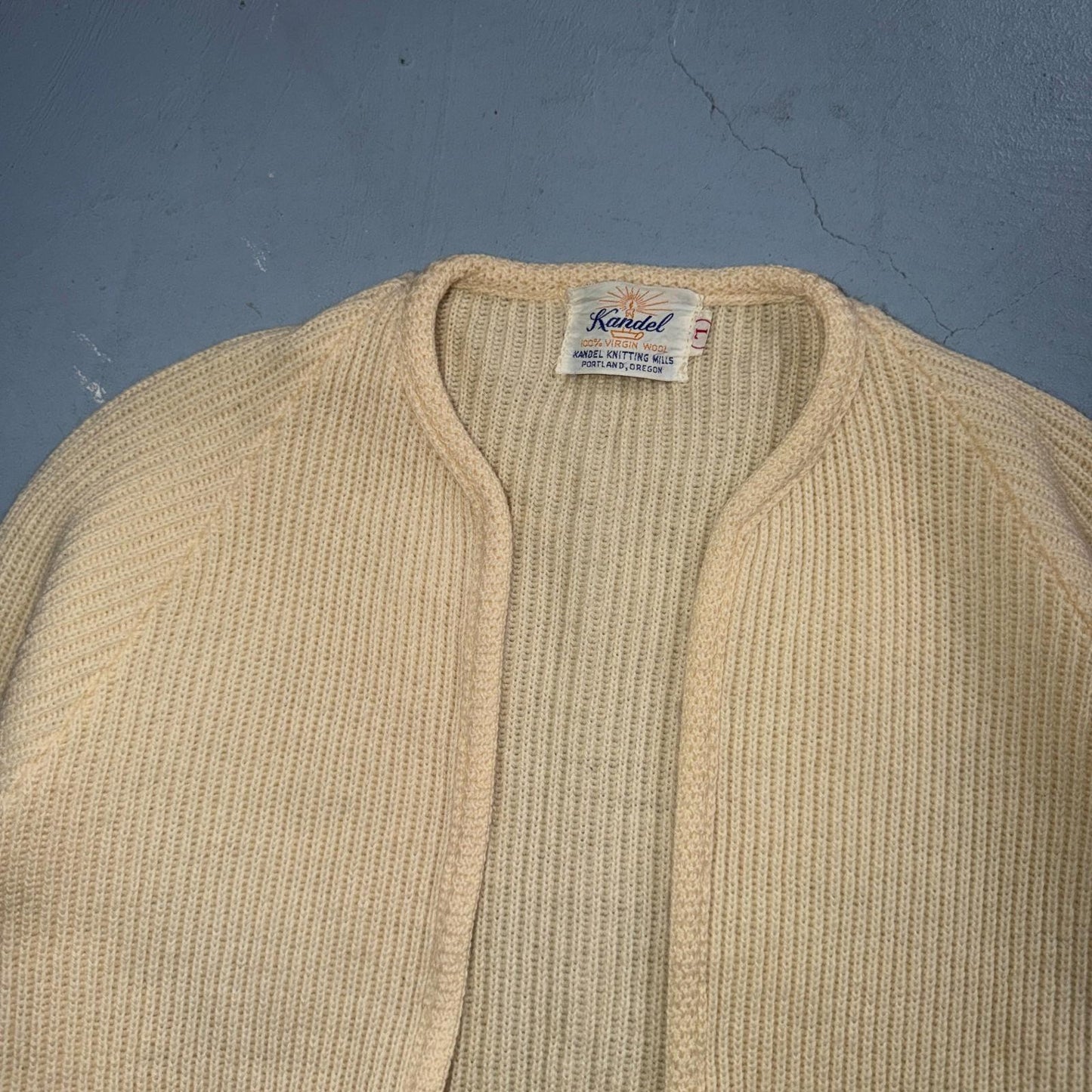 VTG 50s Kandel Oregon Woolen Mills Open Front Wool Sweater Cardigan Rockabilly L