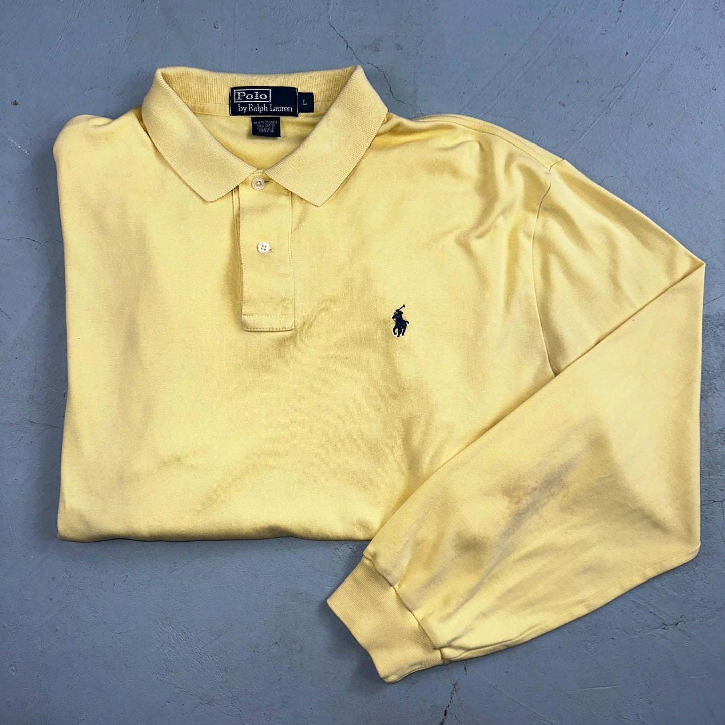 Polo Ralph Lauren Shirt Large Yellow Logo Blue Pony Long Sleeve Single Stitch