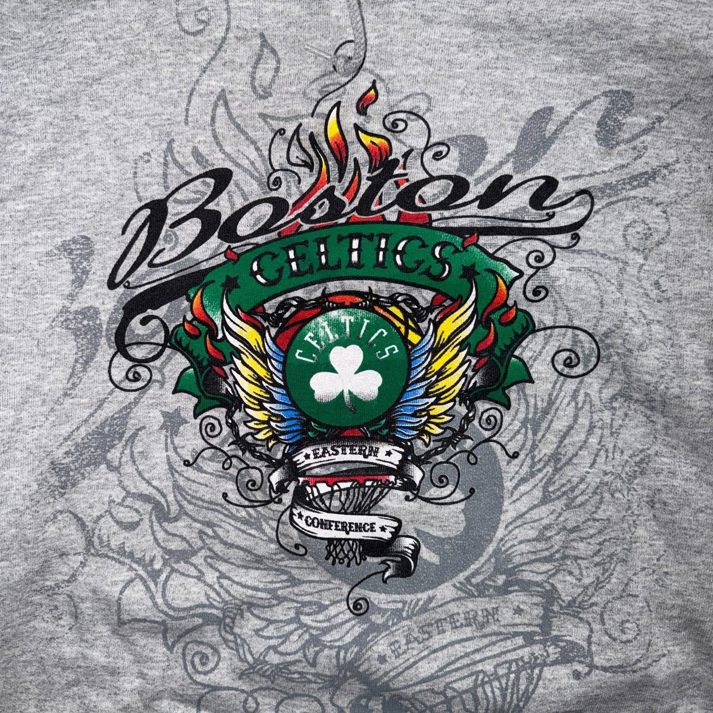Boston Celtics Hoodie Sweatshirt 2XL Gray VTG Basketball Pullover Adidas Tattoo