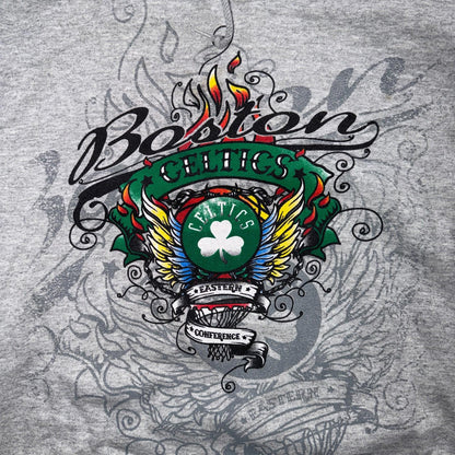 Boston Celtics Hoodie Sweatshirt 2XL Gray VTG Basketball Pullover Adidas Tattoo