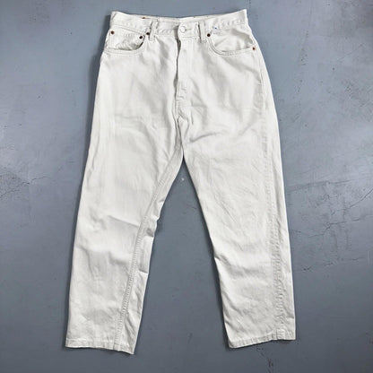 Levis 501 Vintage 90s XX Straight Jeans White Bleached 36x36 Act 30x28 Altered