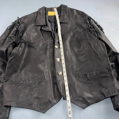 Vintage Buckskin Montana Jacket Black Leather Fringe Western Leather Cowboy 70s