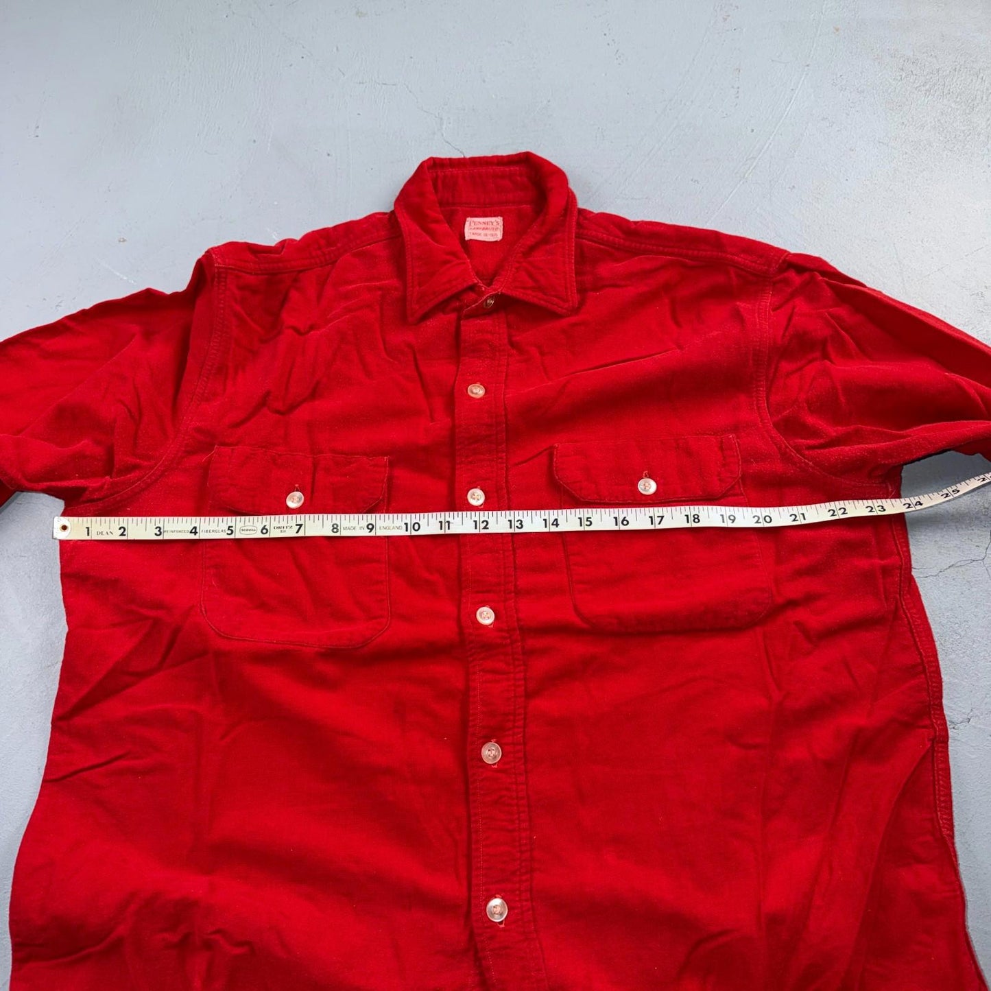 VTG 1940s Penneys Jacket Red Cotton Basic 40s 50s Flannel Shirt Rockabilly