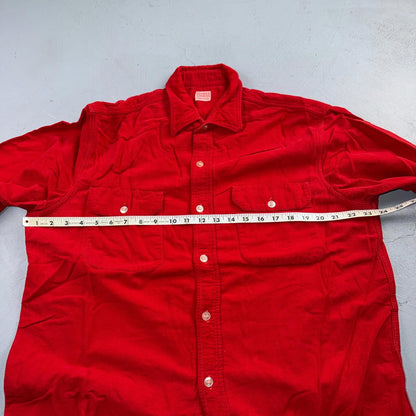 VTG 1940s Penneys Jacket Red Cotton Basic 40s 50s Flannel Shirt Rockabilly