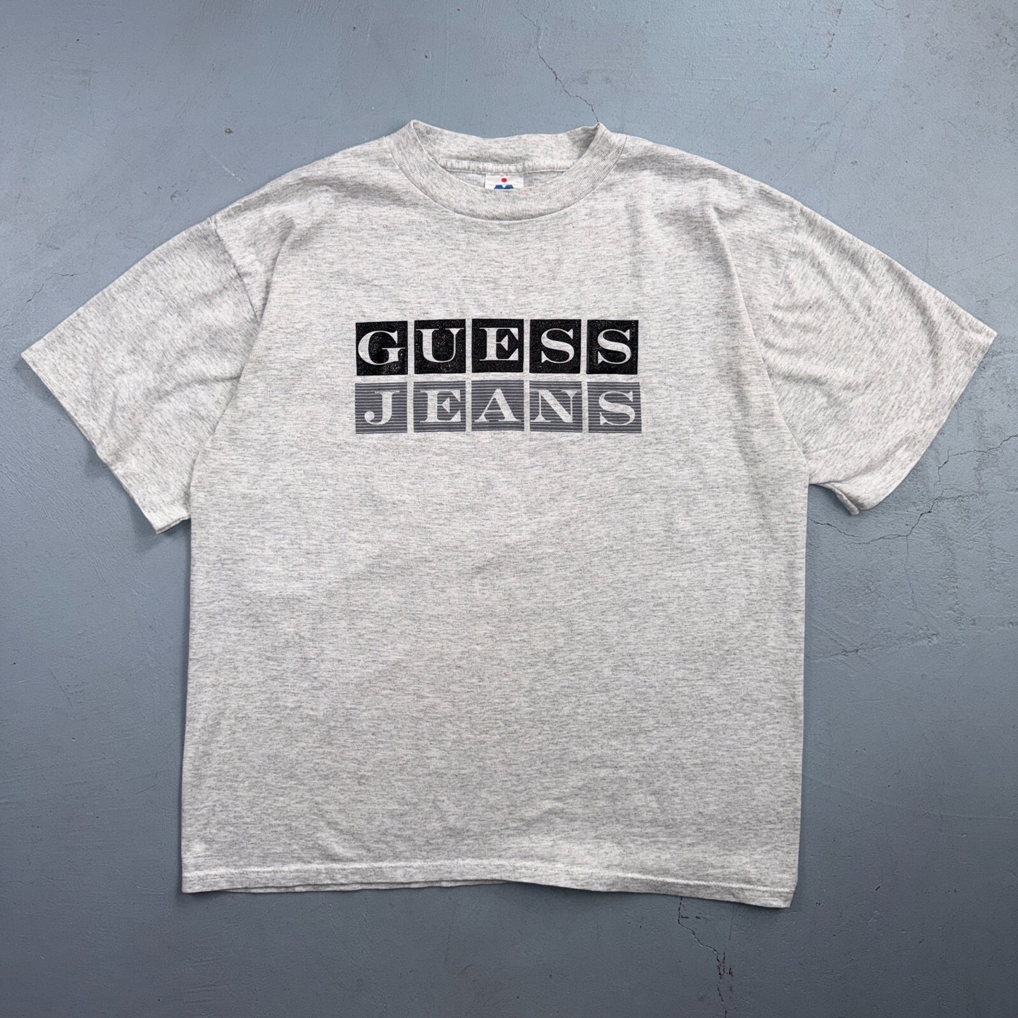 Vintage Guess Jeans T Shirt Spellout Logo Graphic Tee 90s Made In USA Gray
