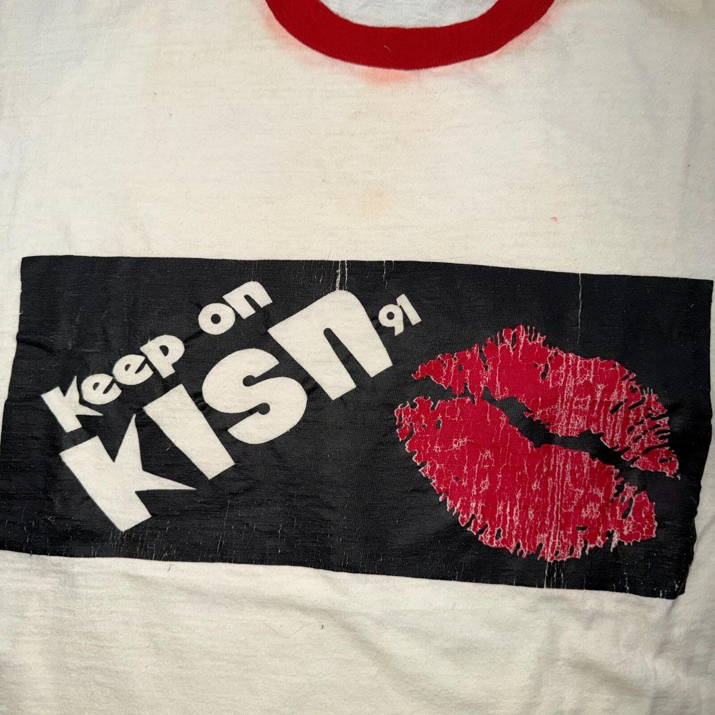 Keep On Kissing FM 91 VTG T Shirt 1991 90s Ringer XL USA Kisn Portland Oregon