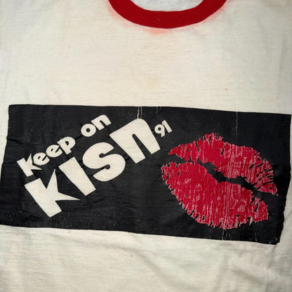 Keep On Kissing FM 91 VTG T Shirt 1991 90s Ringer XL USA Kisn Portland Oregon