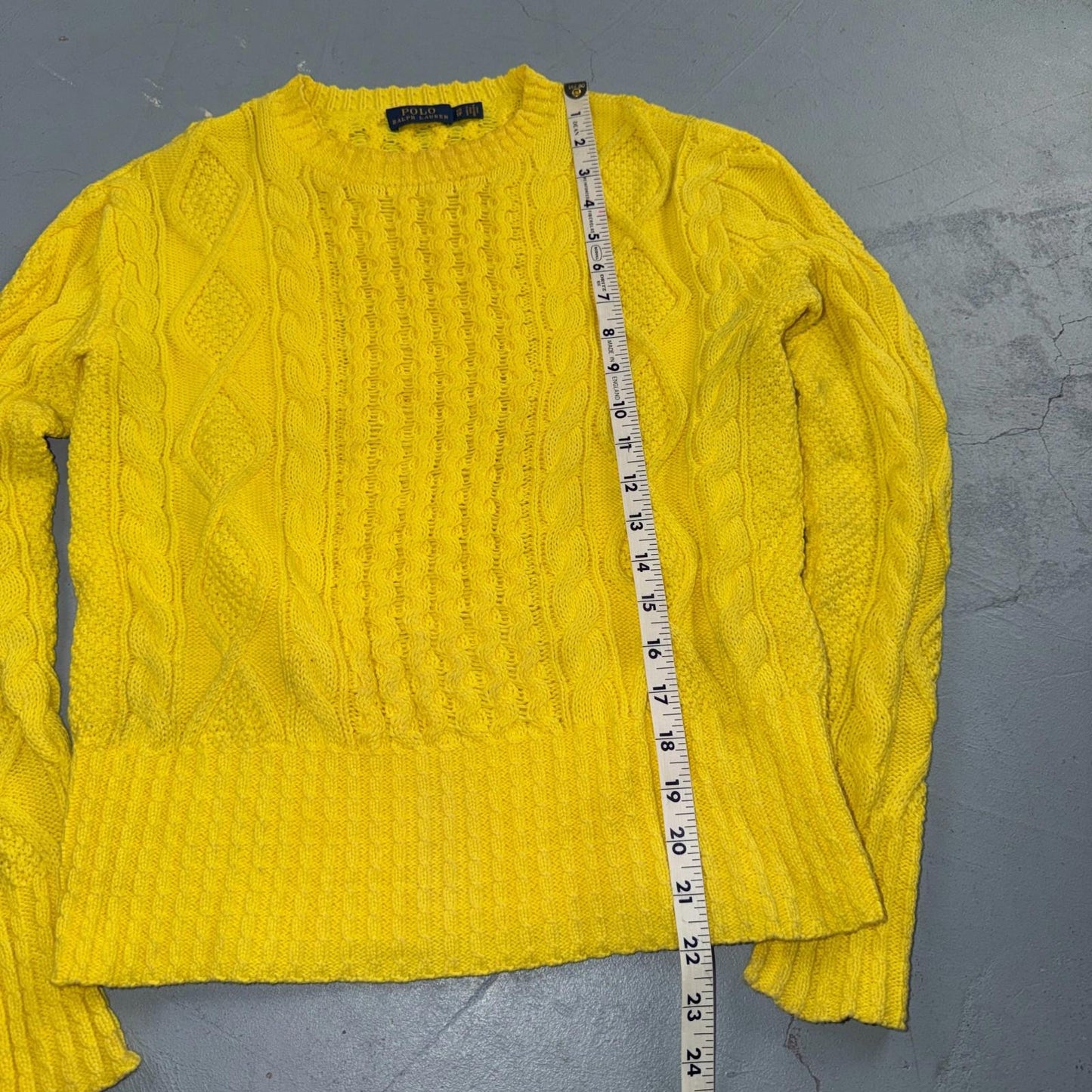 Polo Ralph Lauren Cable Knit Crew Neck Cotton Sweater Women’s XS Yellow