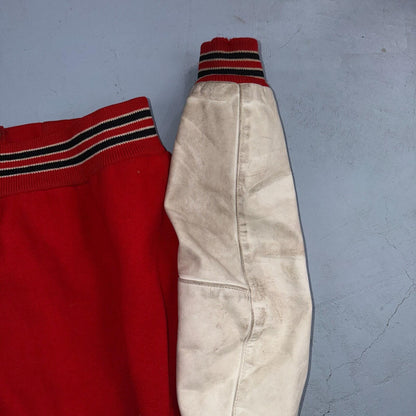 VTG 70s Nelson Varsity Jacket Letterman USA Made Leather Collegiate 44 Red Phil