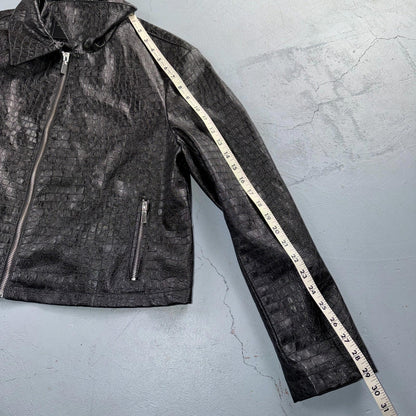 Bagatelle Black Leather VTG Jacket Womens Large Short Biker Cropped Racer Y2K