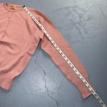 VTG 1940s 1950s Wool Cardigan Sweater Rockabilly Womens Knit Pink Bonnie Brian