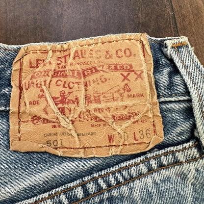 Levis Vintage 80s Redline Selvedge USA 501 XX Jeans 66 30x36 Light Wash Ac 26x31