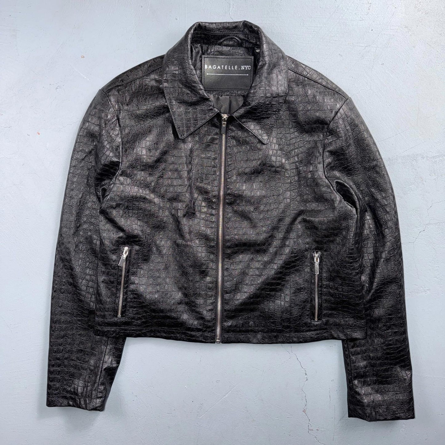 Bagatelle Black Leather VTG Jacket Womens Large Short Biker Cropped Racer Y2K