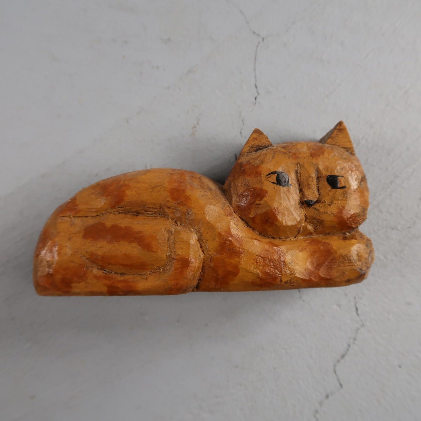 Small Carved Wood Sitting Cat Folk Art Figure Cute Hand Made Lucky Cute Luck