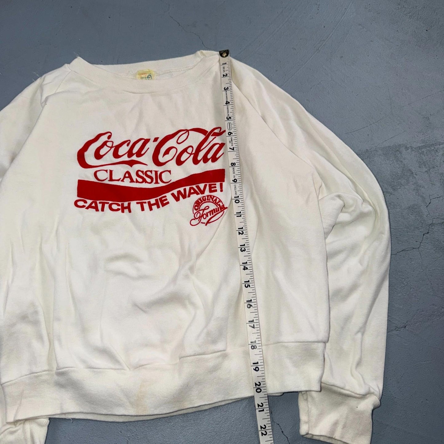 VTG 80s Coca Cola Crewneck Sweatshirt Catch Wave Soda Made USA 20x20 1980s