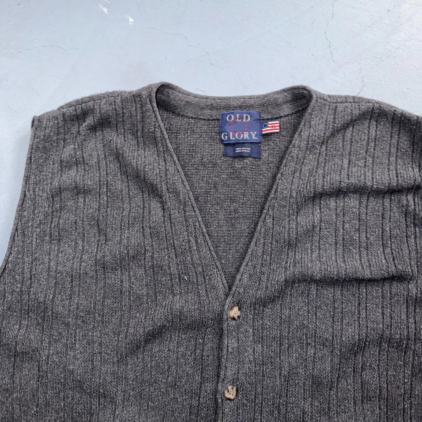VTG Men's XL Knit Vest Sleeveless Button Up Gray Old Glory Grandpacore Work 90s