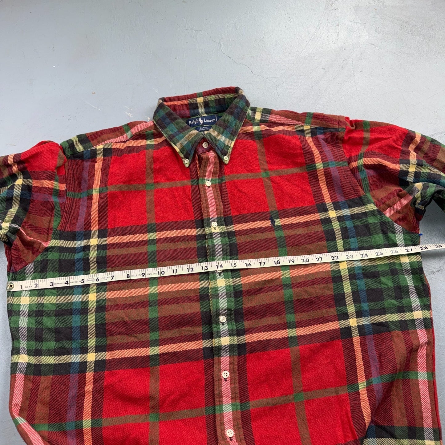 Ralph Lauren Blaire Red Green Plaid Flannel Button Down Shirt Mens XL Cotton 90s