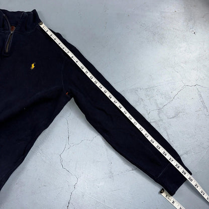 Polo Ralph Lauren Sweater VTG M Blue Cotton Long Sleeve Mock Neck Quarter Zip