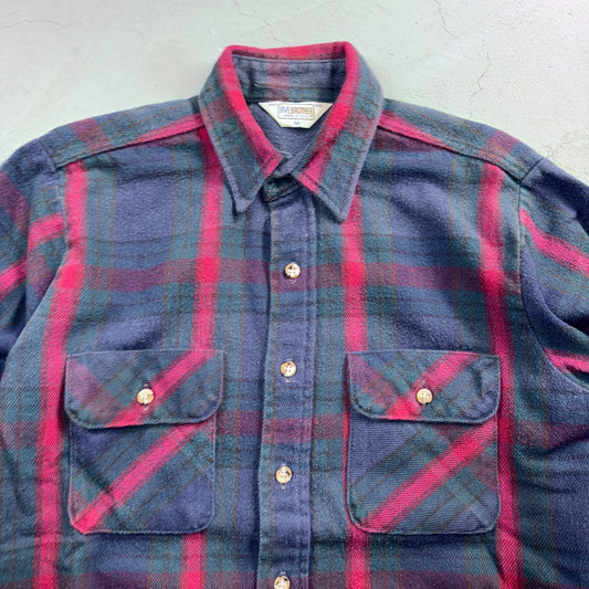 VTG Five Brother Shirt Mens M Shadow Plaid Flannel USA Red 1980s 80s Green Red