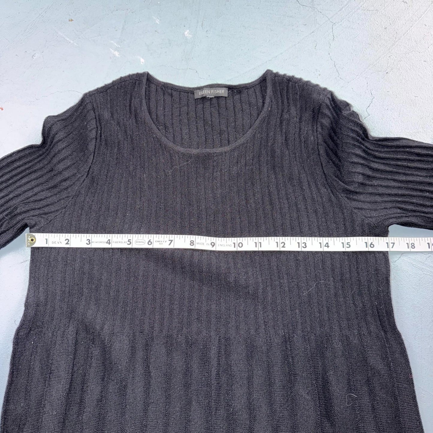 Eileen Fisher Wool Knit Ribbed and Pleated Black Shift Dress Cute Classy