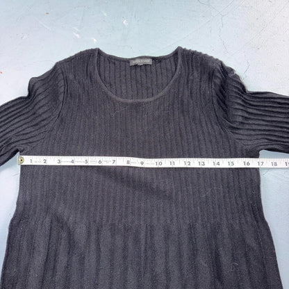 Eileen Fisher Wool Knit Ribbed and Pleated Black Shift Dress Cute Classy