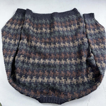 Orvis Men’s Wool Sweater XL Navy Green Tan Brown Jumper Houndstooth GrandpaCore