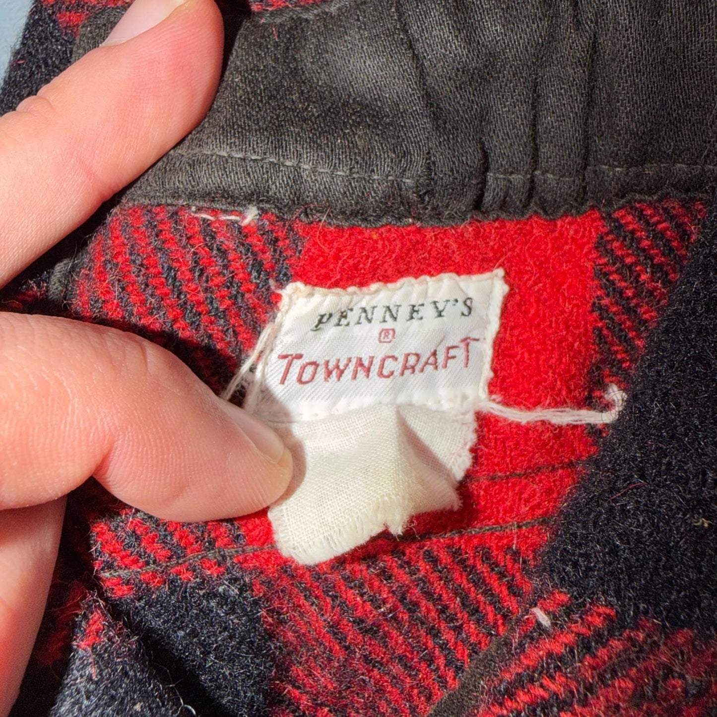 VTG 1940s Penneys Jacket Red Black Wool Buffalo Plaid 40s 50s Flannel Shirt Wool