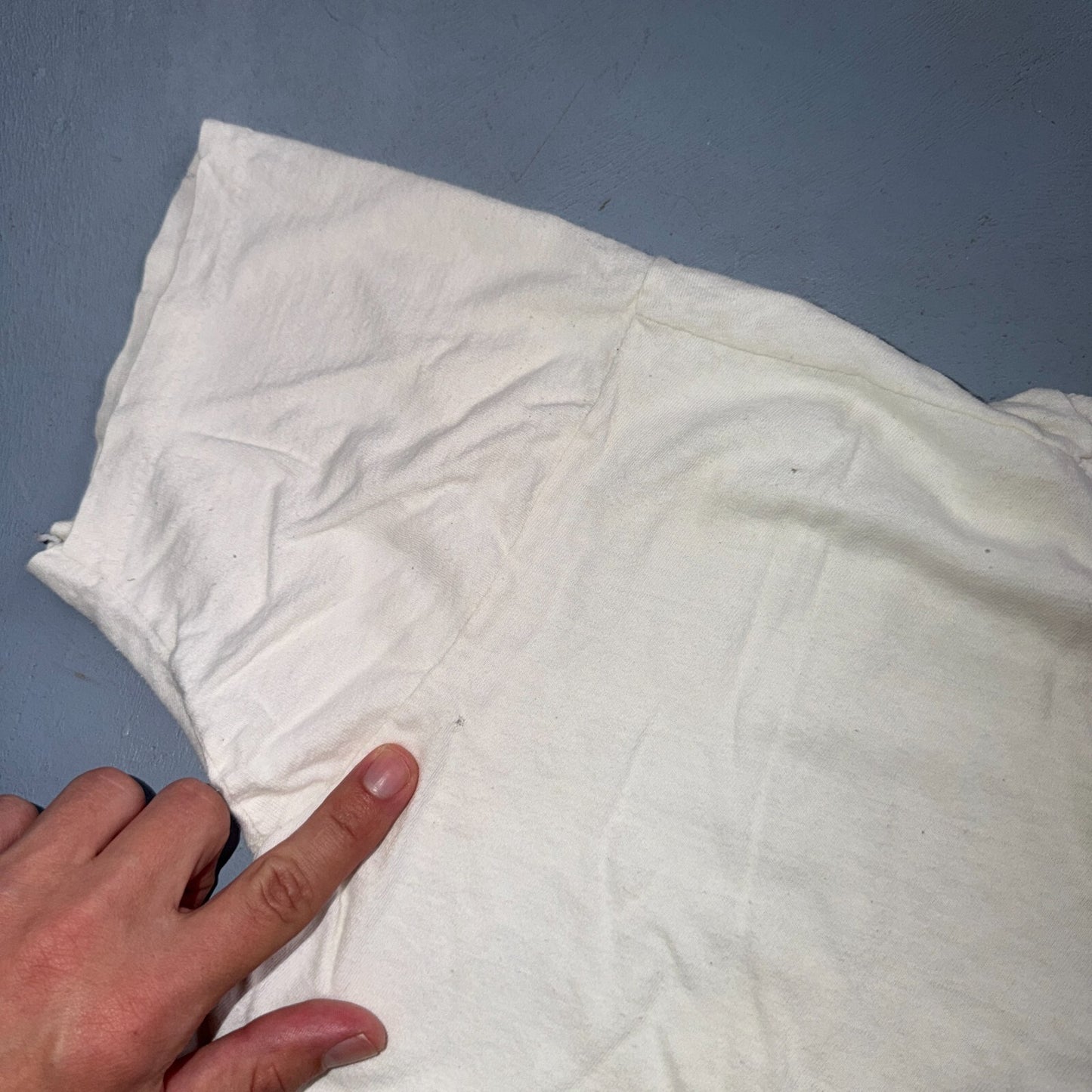 1970s Fruit of The Loom FOTL VTG T Shirt Thrashed Used White Blank Single Stitch