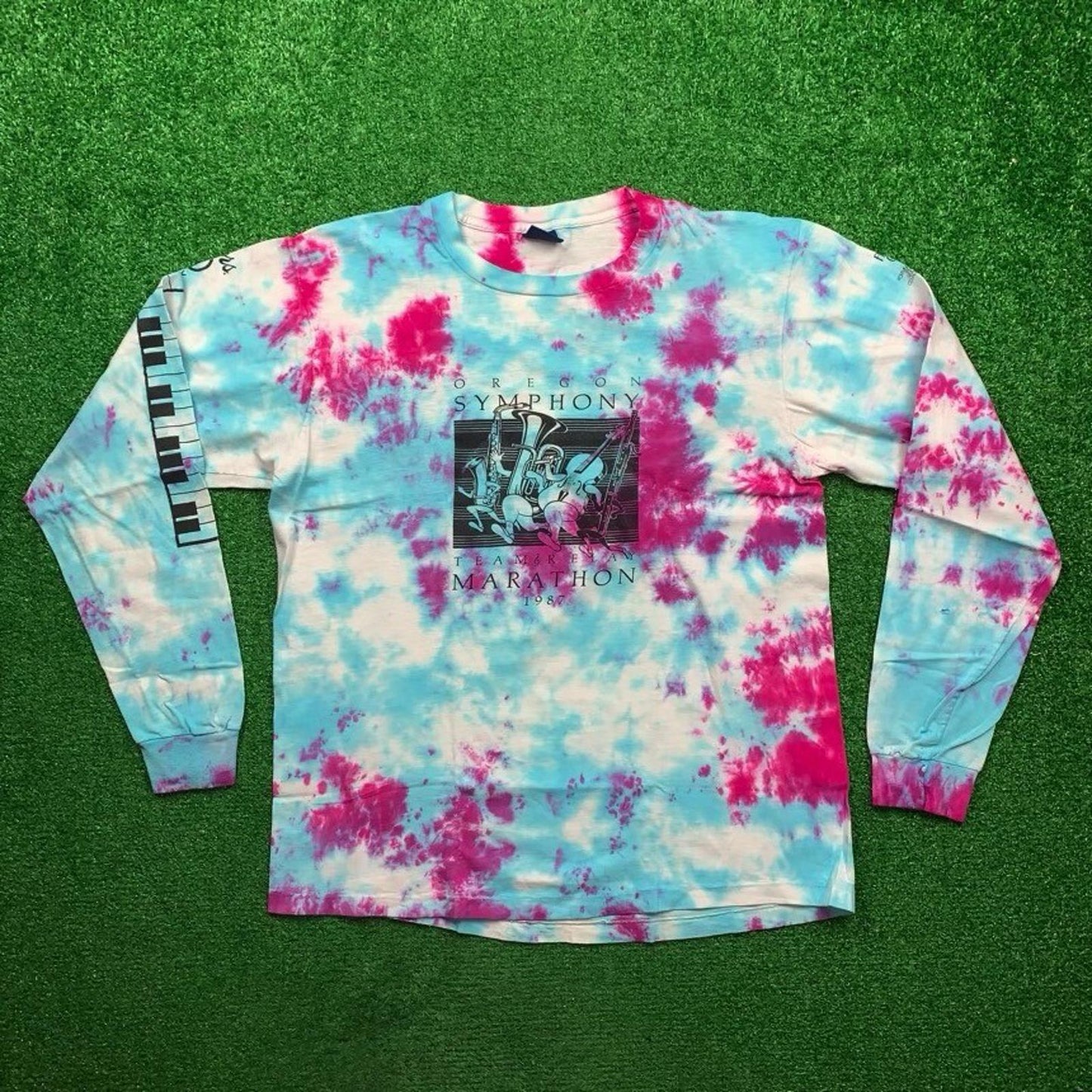 Nike Vintage T Shirt USA Rare Custom Tie Dye Piano Music Marathon Frank Ocean