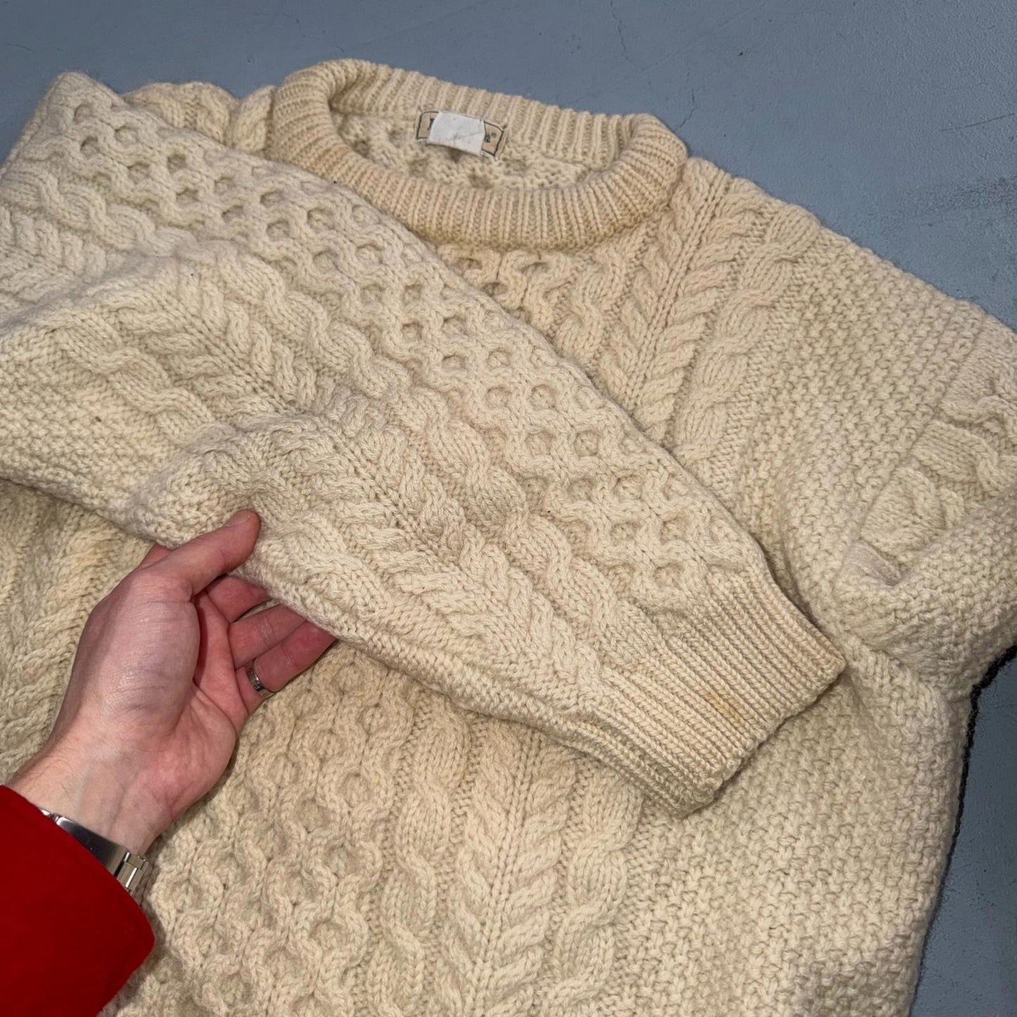 L.L. Bean L Men's Vintage Cable Knit Fisherman Sweater Sz Large Ivory/Cream