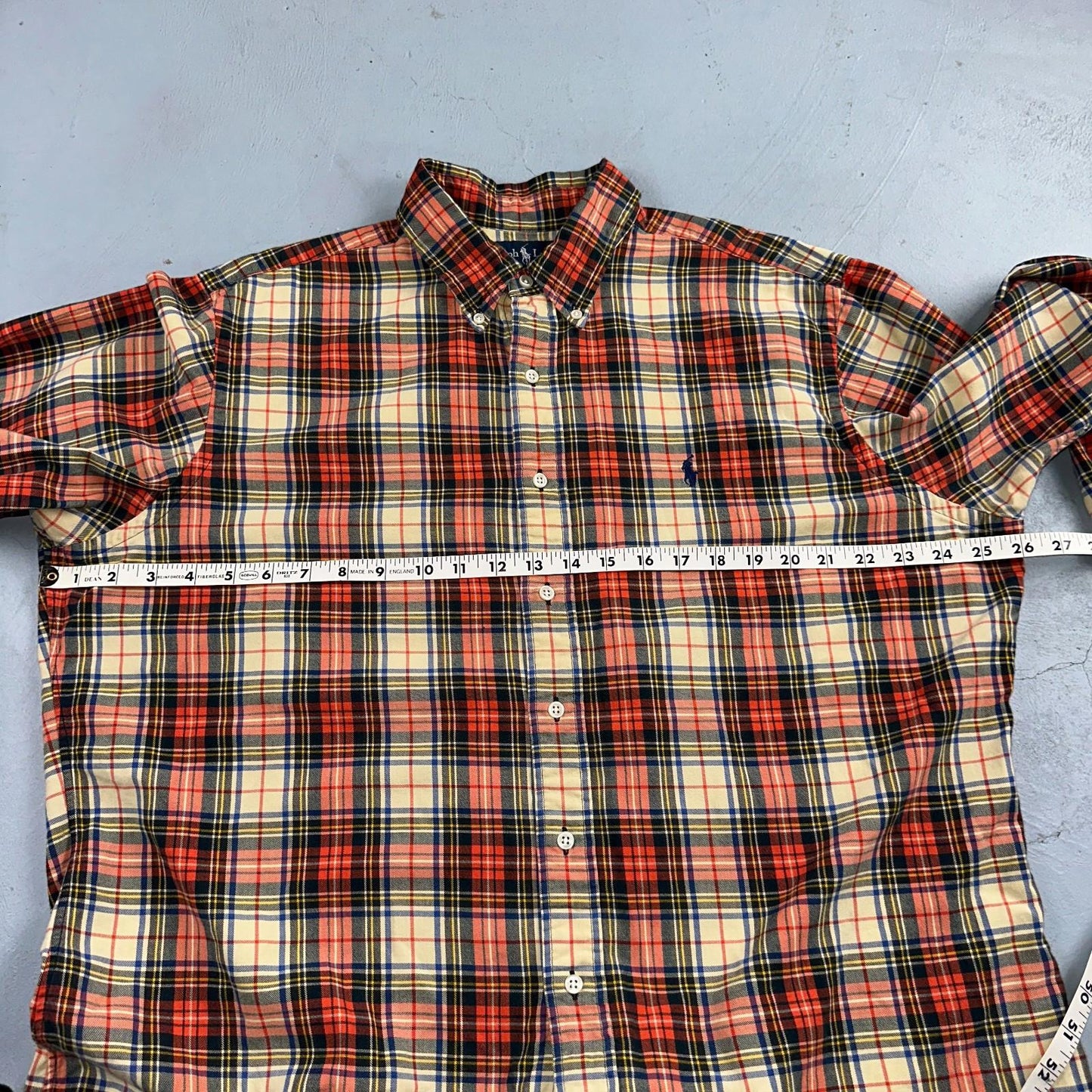 Ralph Lauren Classic Fit XL Plaid Shirt Red VTG Button Down Cotton Wool Blend