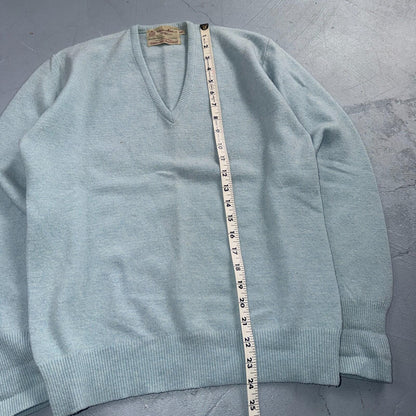 VTG 1940s 1950s Wool Lamb Pullover Sweater Rockabilly Mens V Neck Blue Towne Kin