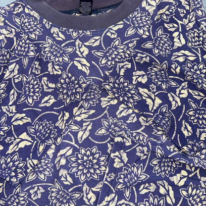 Lands End AOP USA 90s VTG T Shirt Womens Size L Unisex Floral Purple RARE