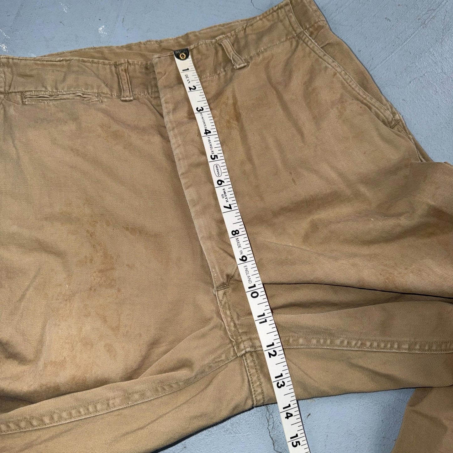 VTG 40s WWII Button Fly Cotton Military Trousers Chino Khaki Distressed 28x31