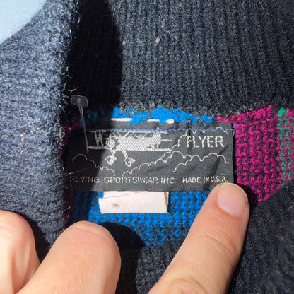 VTG Flyer Sportswear Color Block Knit Sweater Geometric Mock Neck Made USA