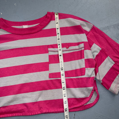 Playboy 90s Striped VTG T Shirt Pink Gray Crop Top Cute Summer Y2K Boxy Fit